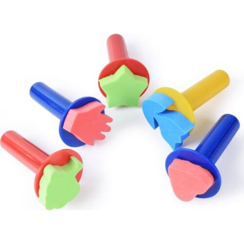Sponge Stamps Cute Shape Easy Using Plastic Handle Kids Craft Painting Stamp Brushes for Drawing