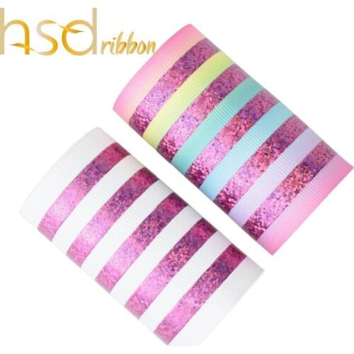HSDRibbon 75mm 3 inch Pink laser foil horizontal on Solid White and HT Grosgrain Ribbon