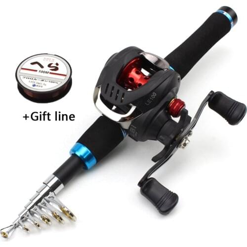 1.65M Carbon fishing rod Casting Rod and Baitcasting Reel set Portable telescopic pole Fishing rod with reel carp Trout pesca