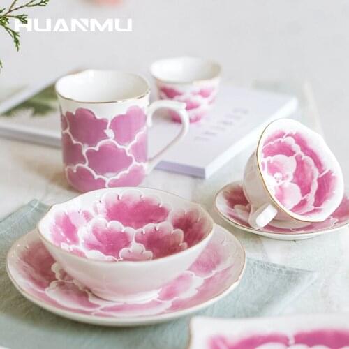 Ceramic Coffee Mug Tea Cup Japanese Hand-Painted Flower Series Breakfast Afternoon Tea Cup Hotel Home Wedding Party Drinkware