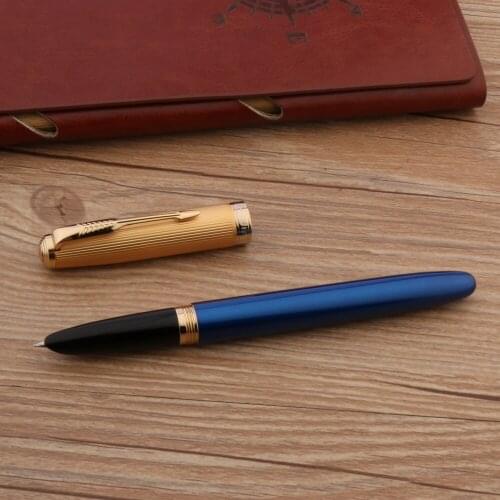 Classic JinHao 85 Metal Fountain Pen Blue Spin 0.38mm Stationery Office Supplies Golden Ink Pens