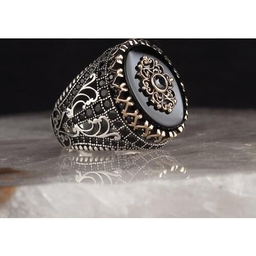 Onyx Traditional Turkish 925 Sterling Silver Handmade Signet Rings Jewelry Gift From Turkey for Women Men