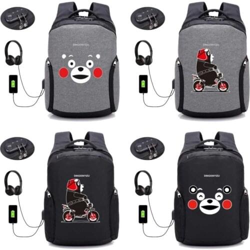 Anime cute cartoon Kumamon backpack USB external hole backpack School student book bag unisex boy girls shoulder Rucksack