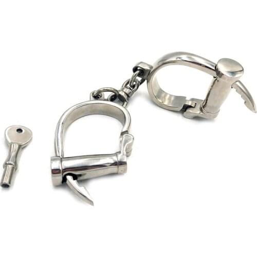 Horseshoe Stainless Steel Handcuffs Metal Wrist Cuffs Restraints Fetish Slave Manacle Bondage BDSM Sex Toys For Women Men Couple