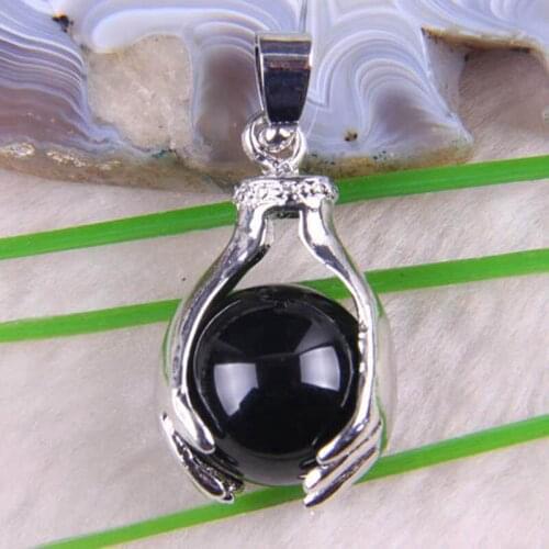 Natural Black Carnelian Round Bead GEM Pendant Jewelry For Gift S333