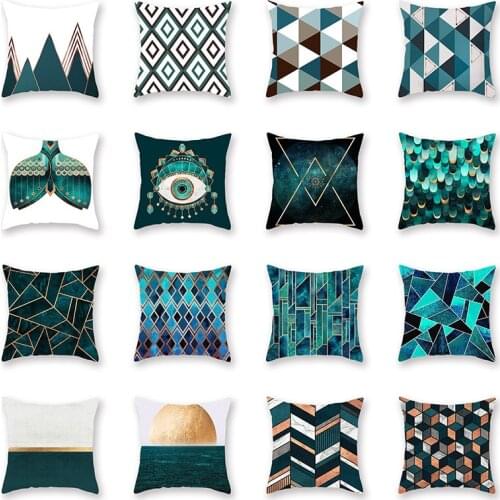 Nordic Green Geometric Decorative Pillow Cushion Covers Pillowcase Cushions for Sofa Polyester Pillowcover Cuscini Decorative