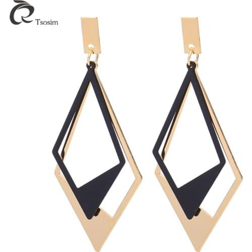 2018 new fashion earrings for woman earring two tone gold black ear geometric metal jewelry pendant