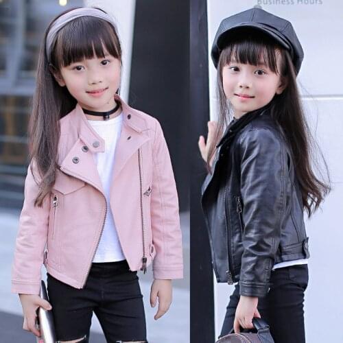Girls Pu Zipper Jackets Cool Jacket For Girl 3-12 Years Kids Classic Collar Coats Teen Windbreaker Clothing Childrens Outerwear