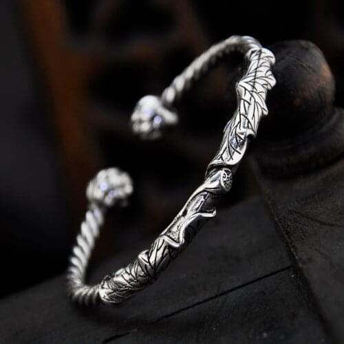 Charming Thai silver ancient lotus Bracelet mens carved Bracelet mens open Lotus Bracelet