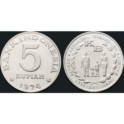 Indonesia 5 Rupees Family Planning Commemorative Aluminum Coin 1974 Real Original Coins Collectibles Authentic Unc