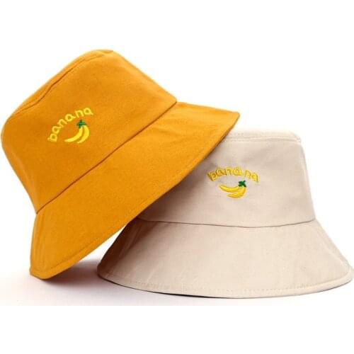 Unisex Banana Bucket Hat For Women Embroidery Letter Summer Panama Hats Sun Protection Caps Fishing Travel Beach Fisherman Hat