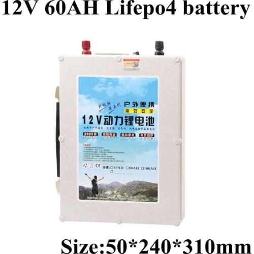 Portable 12V 60Ah LiFepo4 Battery Pack for Solar System Energy Storage System Power Bank Outdoor Power Backup +Bag+5A Charger