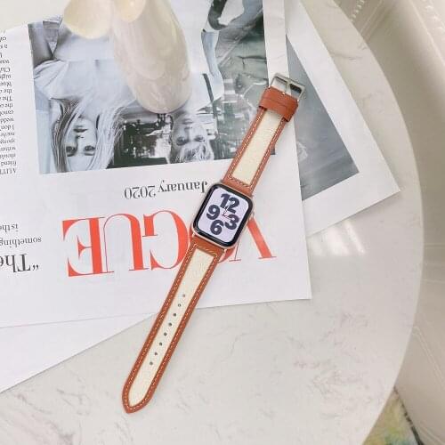Popular Casual Style Band SE6 5 4 for Apple Watch Leather Canvas Bracelet Series 3 2 1 for Iwatch Strap Correa 42/44mm 38mm/40mm