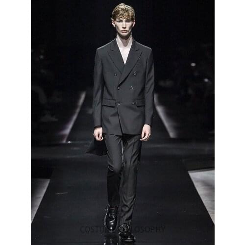 S-6XL 2020 New Mens Clothing Hair Stylist Fashion model Irregular double breasted Suit Plus Size Singer Costumes