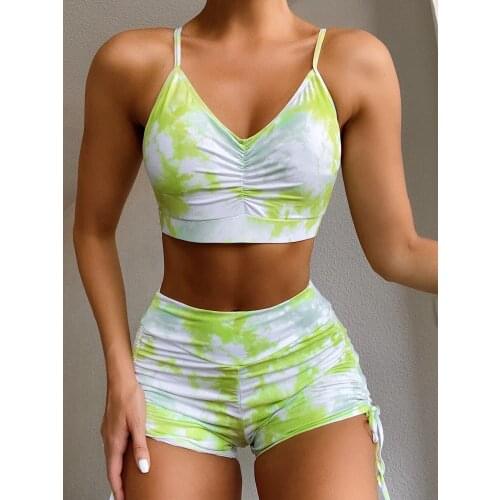 High Waist Swimsuits Tie-Dye Separate Bikinis Swimwear Set Women 2021 Sport Bathing Suit Female Push Up Biquini Shorts Beachwear