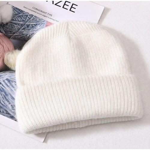 Angora Hat Women Winter Beanie Autumn Warm Double Layers Skiing Accessory For Teenagers Sports Outdoors