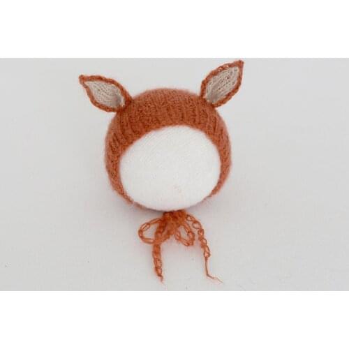 Cute Baby Fox Hat Lovely Newborn Animal Bonnet Infant Photography Hat Knitted Newborn Photo props Baby Christmas Gift Bonnet