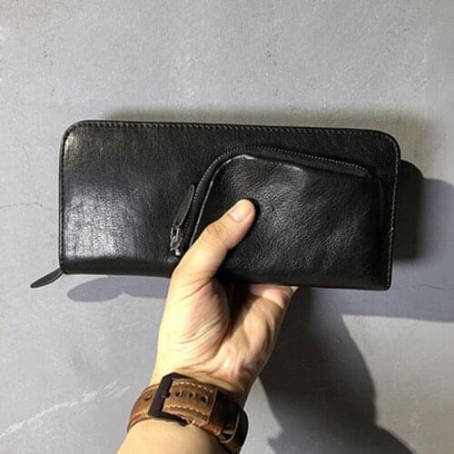 The first layer of cowhide retro handmade long wallet mens original leather wallet clutch bag mobile phone bag soft tide leisur