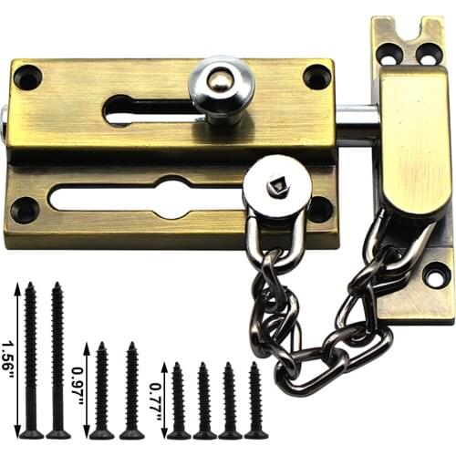 Defender Security Heavy Ultra-thick Door Bolts with Anti-Theft Chain,Duty Latch Lock for inside door,Zinc Alloy Construction