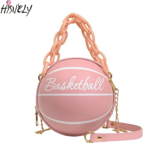 2021 New Personality Female Leather Pink Basketball Bag Ball Purses for Teenagers Women Shoulder Bags Crossbody Chain Hand Bags