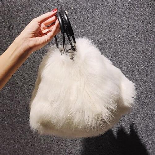 BENVICHED Ladies' velvet Bucket bag 2021 autumn winter women ring white handbag fashion Inclined single shoulder bag c281
