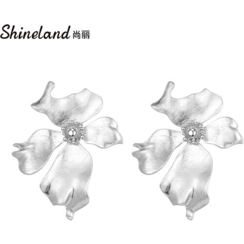Shineland New Punk Big Flower Metal Stud Earrings For Women Statement Vintage Brincos Oorbellen Jewelry Accessories Party Gift