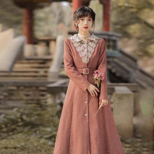 2020 Winter New Woolen Coat Female Retro Chinese Style Cashmere Overcoat Women Belted Single Breasted Thickened Long Jacket