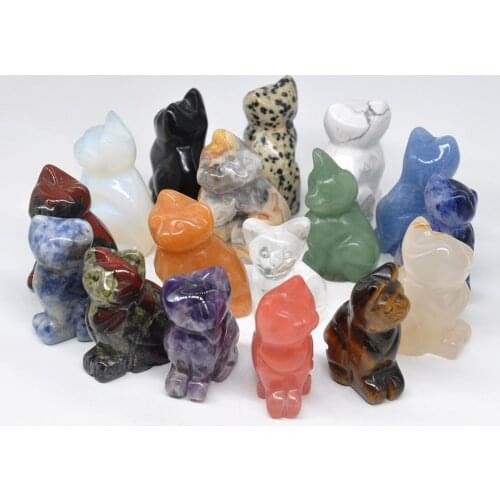 1.5" Cat Statue Natural Gemstone Carving Healing Crystal Animals Figurines Reiki Stones Decoration Wholesale