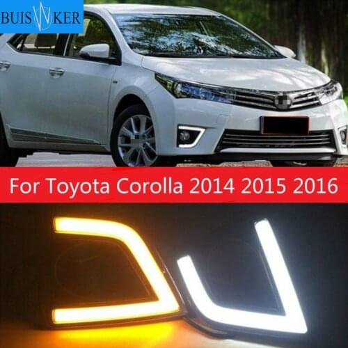 1 Set drl For Toyota Corolla 2014 2015 2016 LED DRL Daytime Running Lights with yellow turn signal night blue