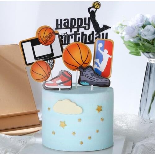 1set New Basketball Football Cupcake Topper Theme Sports Boy Happy Birthday Cake Topper For Kids Birthday Party Cake Decorations