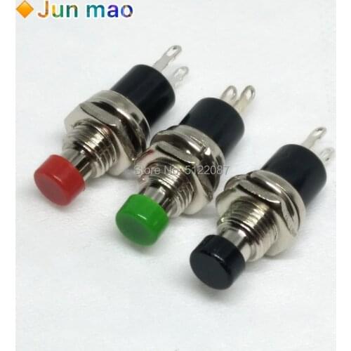 10PCS PBS-110 ON/OFF Push Button PBS-110 Normally Open Reset Unlocked Black Green Red Color Mini Lockless Momentary Switc