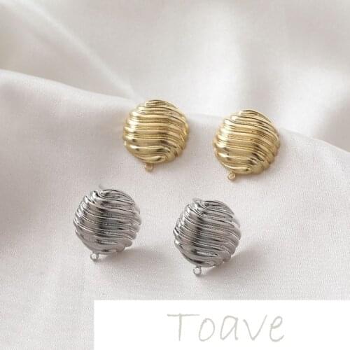 14K gold round striped convex face European and American retro silver needle diy earpiece hand-made material accessories