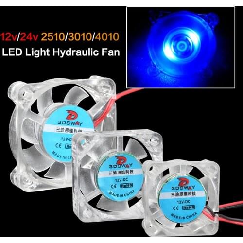 3DSWAY 3D Printer Parts Hotend Cooling Fan 2510 3010 4010 LED Hydraulic Bearing fan Transparent Blue Light Luminous 12v 24v