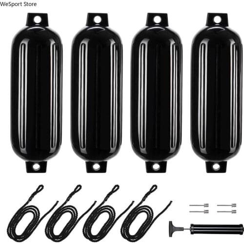 4 pcs 8.5" x 27" / 210mmx680mm(g3) Boat Fender Bumper Dock Shield Protection, Black Boat Inflatable Bumper Marine Fender