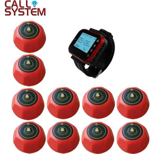433.92Mhz 1 wrist watch hand receiver 10 bell buzzer Restaurant waiter call vibrator wireless system