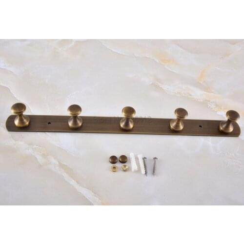 5 Row Hooks Antique Brass Clothes Hanger Coat Hooks Solid Brass Rustproof Screwed Robe Hook Wall Mounted tba185