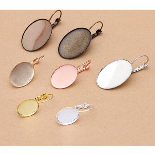 50pcs 10*14mm 13*18mm 18*25mm Oval Cabochon Base Ear Hook Blank 8 Colors Plated Earrings Settings DIY Jewelry Making