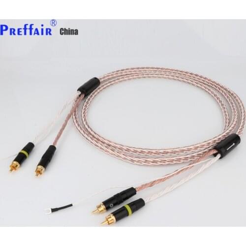 8TC 7N OCC Pure Copper PHONO Cable 2 RCAs to 2 RCAs cable LP Audio Phono Tonearm Cable with Ground Wire