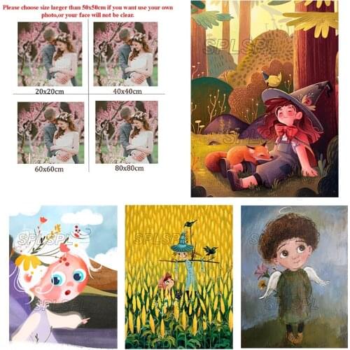 5D Diy Diamond Painting Cross Ctitch Kits Diamond Mosaic Embroidery Witch and Angel Boy Figures 3D Painting Round Drill Gift