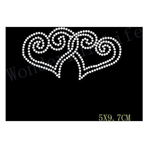 Free Shipping hotfix rhinestones double heart together design Heat transfer design iron on motifs DIY motif