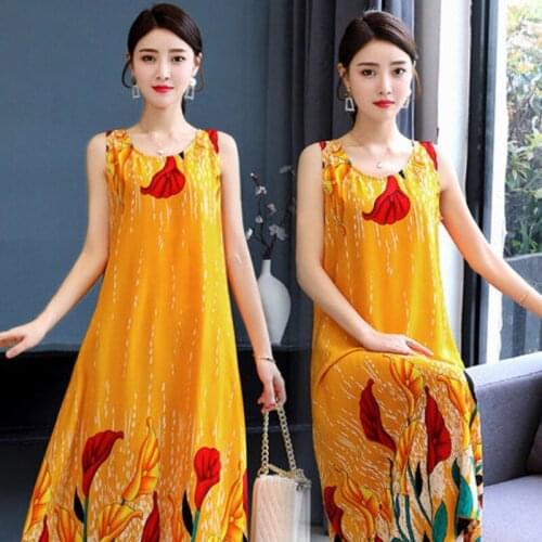 Bohemian Sleeveless Female A-Line Dresses Print Long Dresses 2021 New Suspender Floral Summer Women Tank Dresses