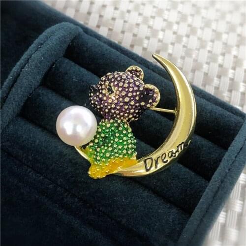 Cute Bear Brooch Pin Mountings Findings Settings Base Parts Fitting Women Accessories for Pearls Agate Jade Crystal Party Gift