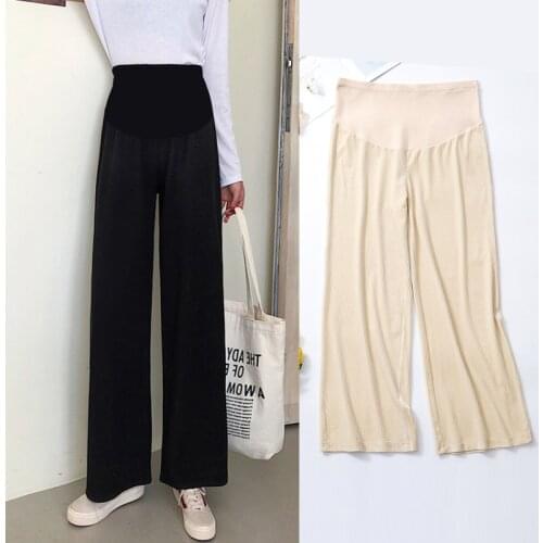 Pring Thin Cotton Maternity Full Long Pants Elastic Waist Belly Straight Loose Clothes for Pregnant Women Chic Pregnancy