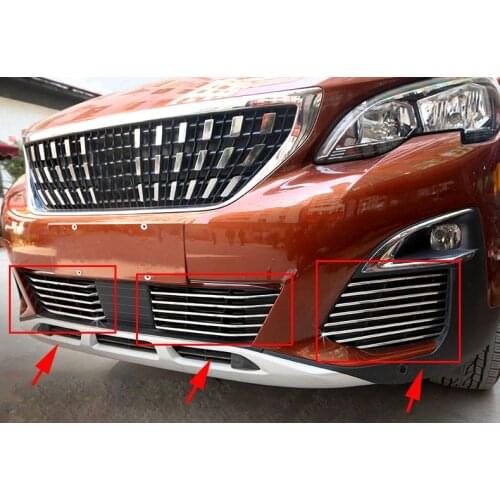 For Peugeot 3008 GT 3008GT 2016 2017 2018 Stainless Whole Middle Grille Grill & Front Fog Light Decoration Cover Trim 26pcs