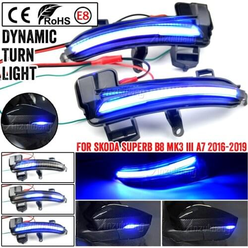 For Skoda Superb A7 B8 MK3 III Typ 3V 2016-2019 2pcs Side Mirror Indicator Dynamic Sequential Flowing LED Turn Signal Light