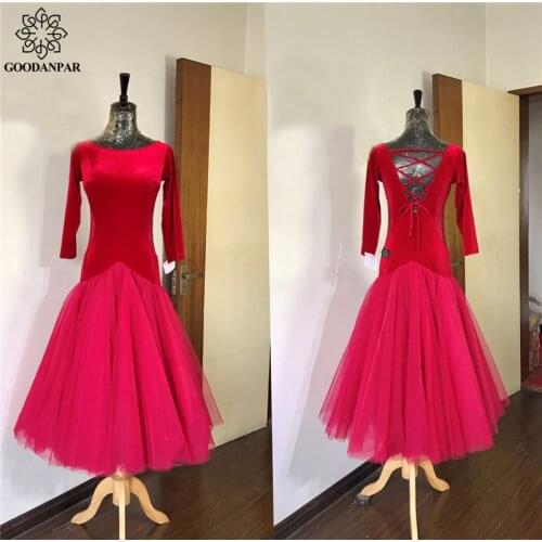 GOODANPAR Ballroom Dance Competition Dresses Long Sleeves Backless Silk Velvet Ballroom Dance Wear Waltz Flamenco Tango Costume