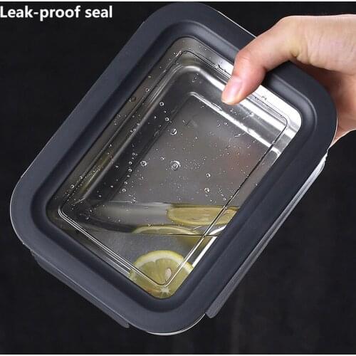 304 Stainless Steel Refrigerator with Cover Storage Kitchen Fresh-keeping Sealed Leak Proof Food Storage Container