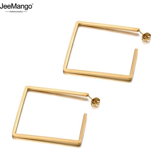 JeeMango Trendy Design Titanium Stainless Steel Geometry Square Earrings Bohemia Office Earrings Jewelry For Women Girls JE19331