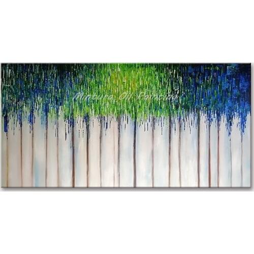 Mintura Wall Picture for Living Room Oil Paintings on Canvas Hand Painted Abstract Blue and Green Hotel Decor Wall Art No Framed