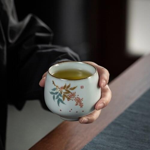 Chinese Exquisite Teacup Antique Yuebai Ru Kiln Teacups Large Ceramic Master Product Tea Cup Kung Fu Teaset Accessories